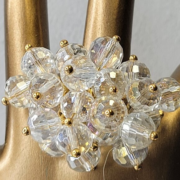 Crystal Cluster Ring, Adjustable Crystal Ring, Statement Crystal Ring - Picture 2 of 8